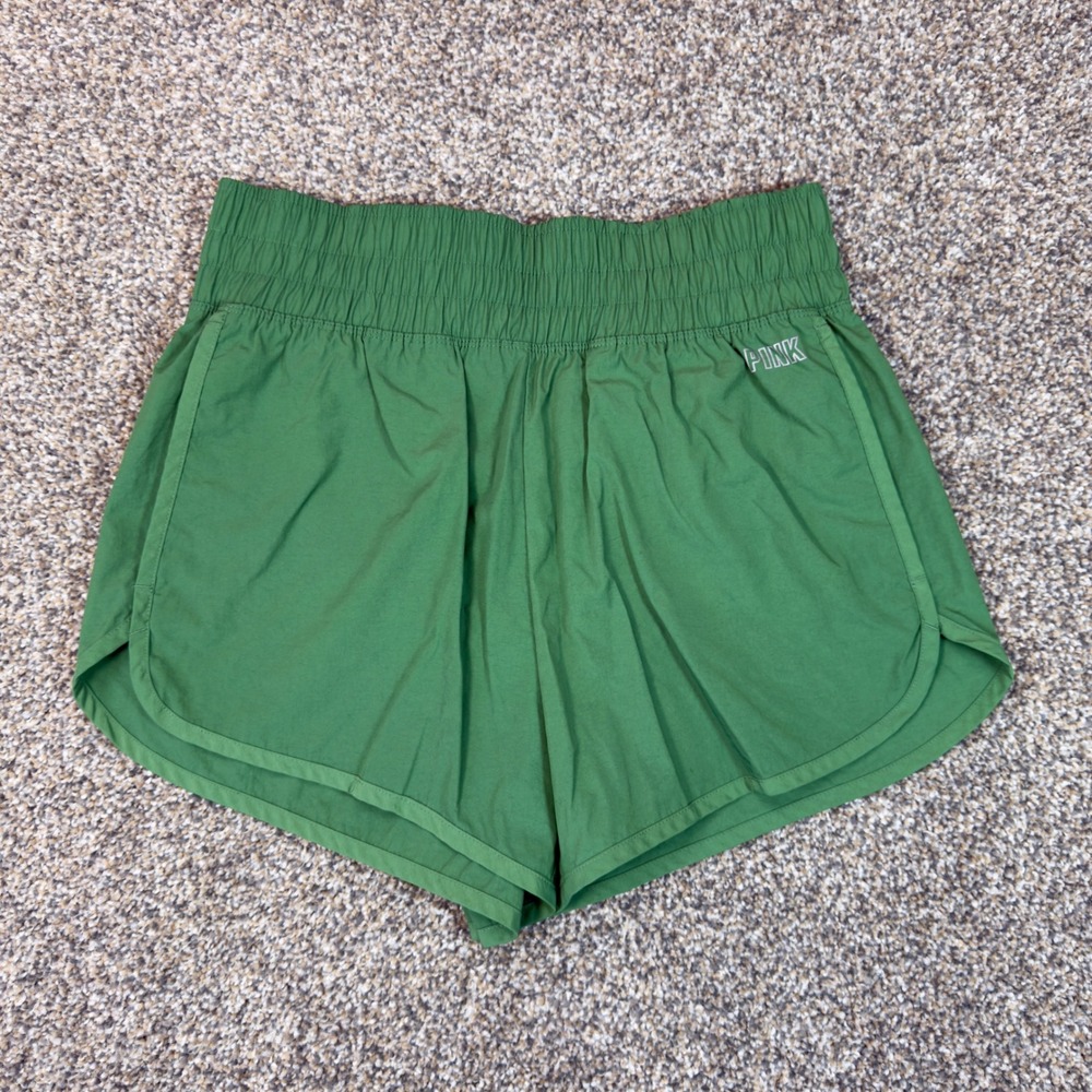 Pink Victoria's Secret Active Shorts Womens XS Green Smocked Waist Athletic Gym